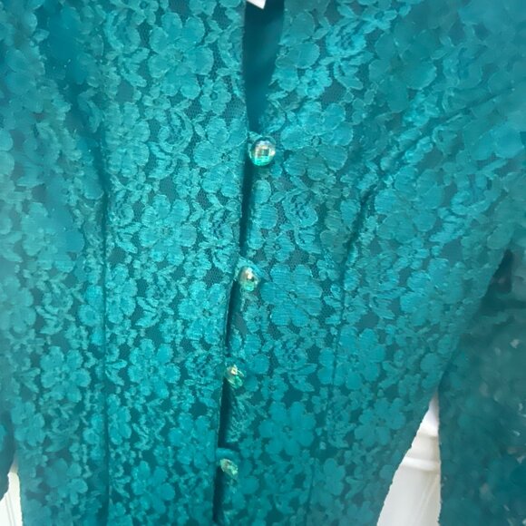 Green Lace Slip Dress size 6 Stretchy Holiday C.W. Rose Petites - Picture 9 of 13